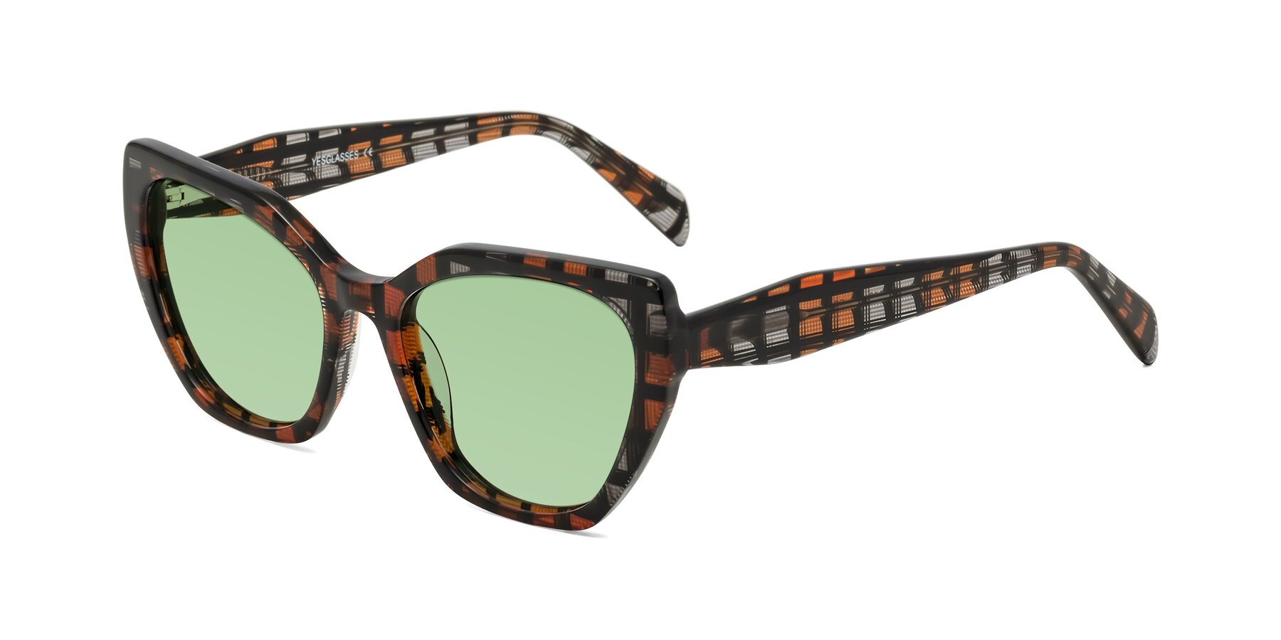 Angle of Tilton in Brown Grid with Medium Green Tinted Lenses