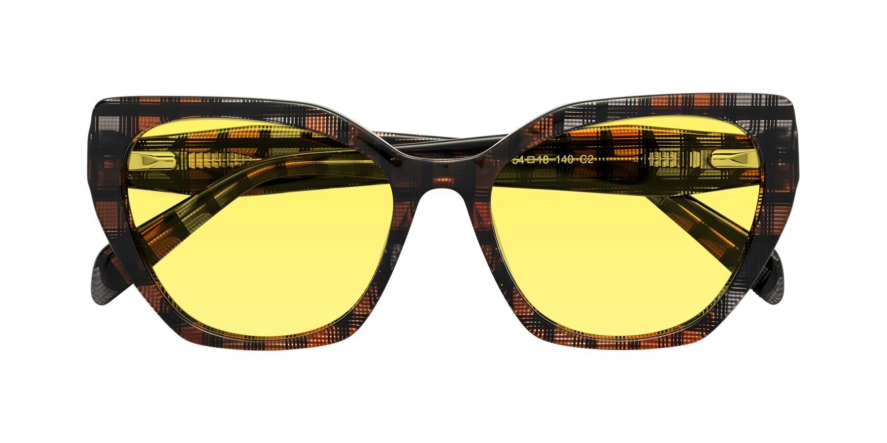 Folded Front of Tilton in Brown Grid with Medium Yellow Tinted Lenses