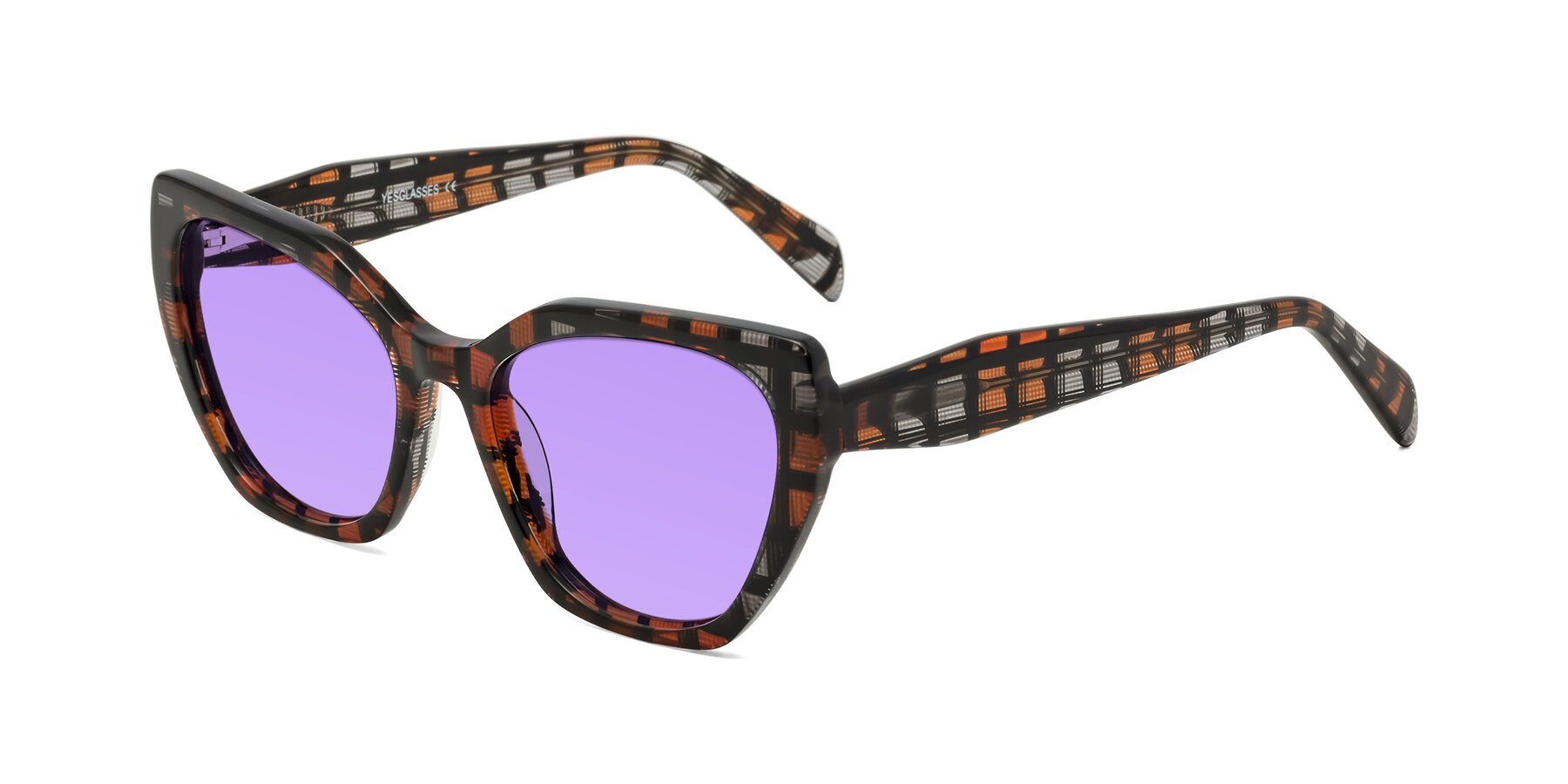 Angle of Tilton in Brown Grid with Medium Purple Tinted Lenses
