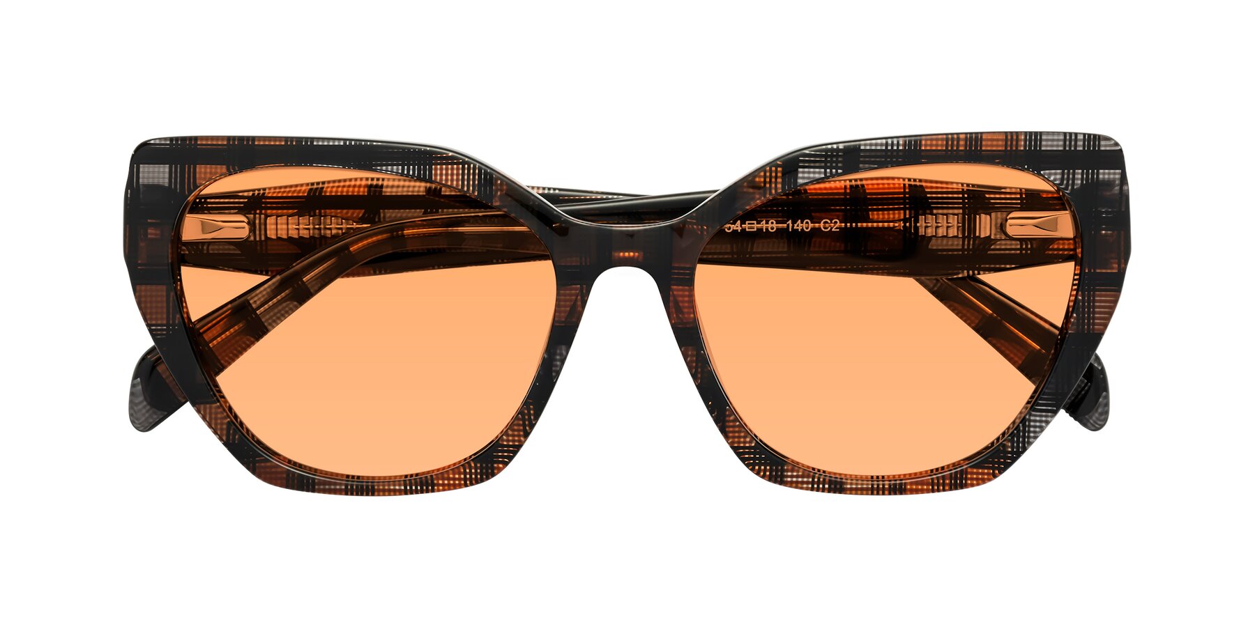 Folded Front of Tilton in Brown Grid with Medium Orange Tinted Lenses