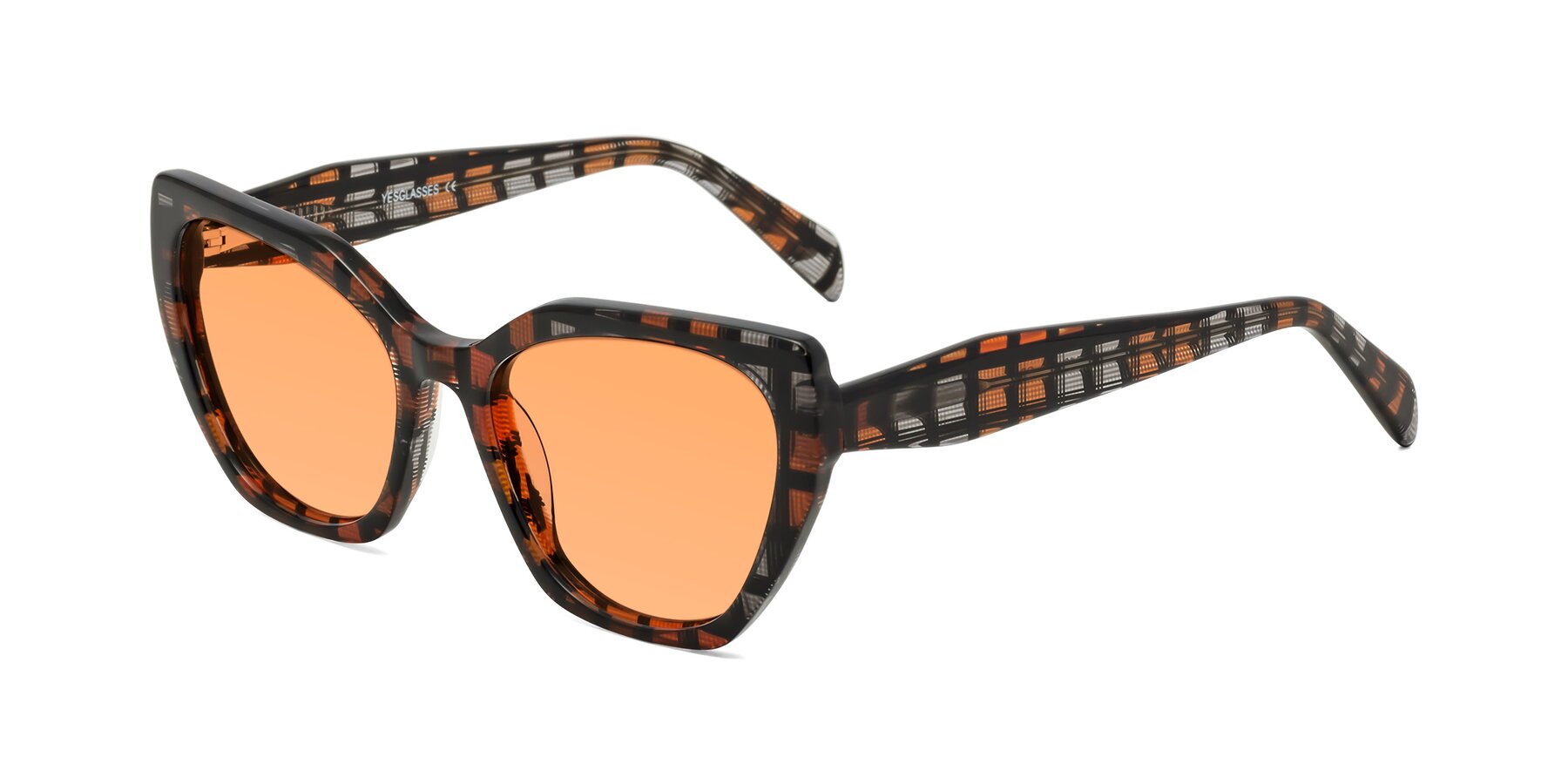 Angle of Tilton in Brown Grid with Medium Orange Tinted Lenses