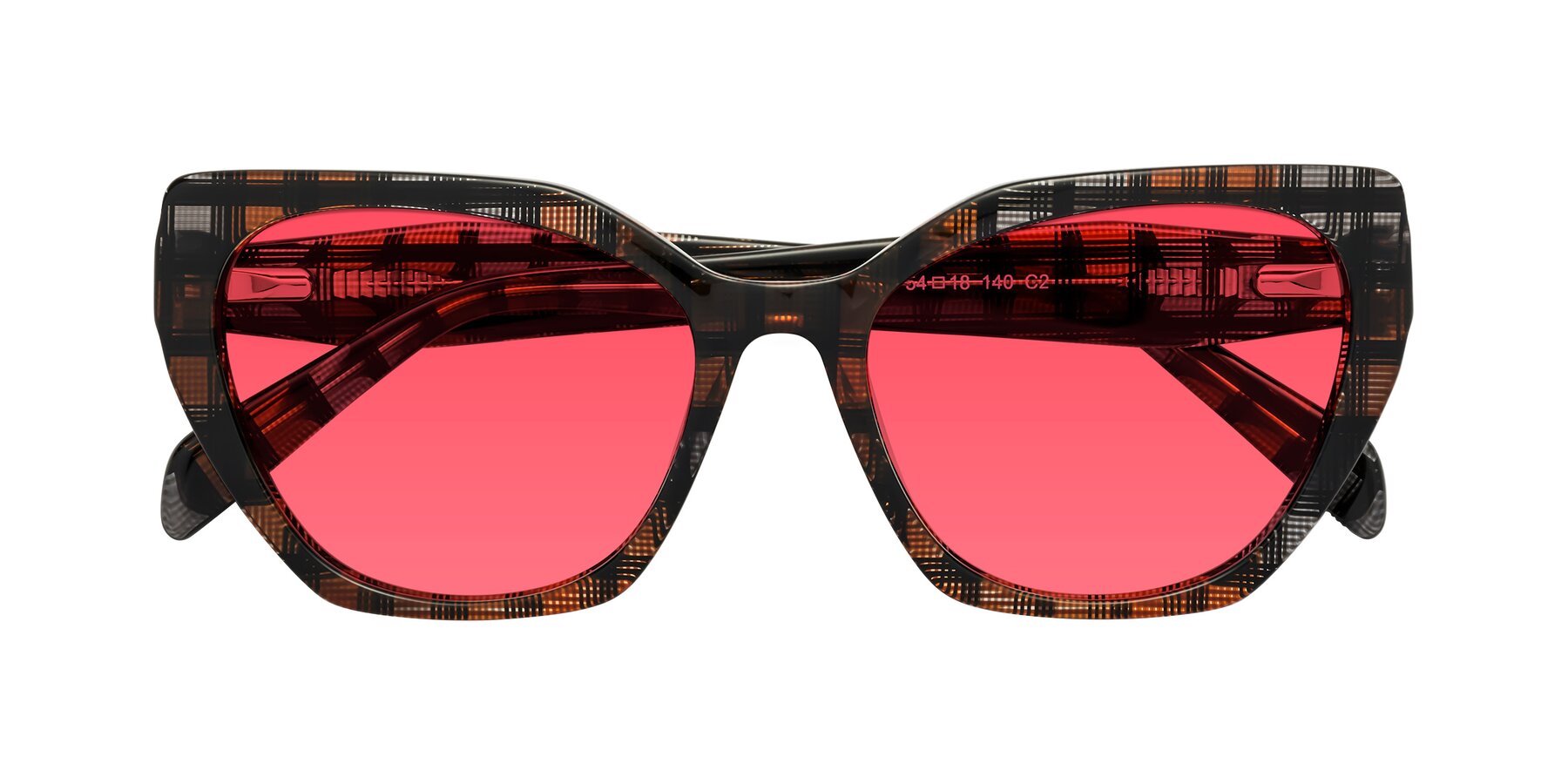 Folded Front of Tilton in Brown Grid with Red Tinted Lenses