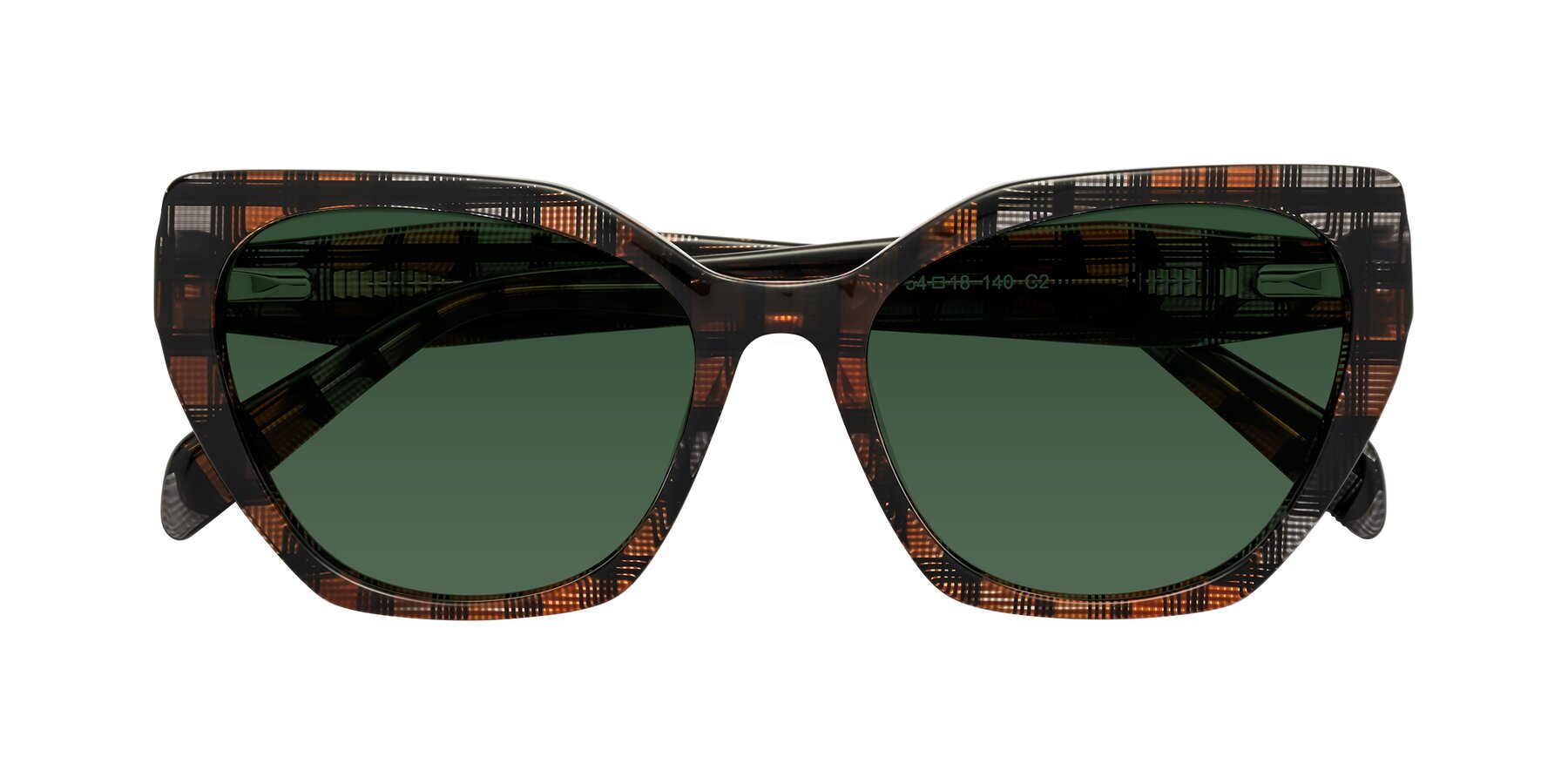 Folded Front of Tilton in Brown Grid with Green Tinted Lenses
