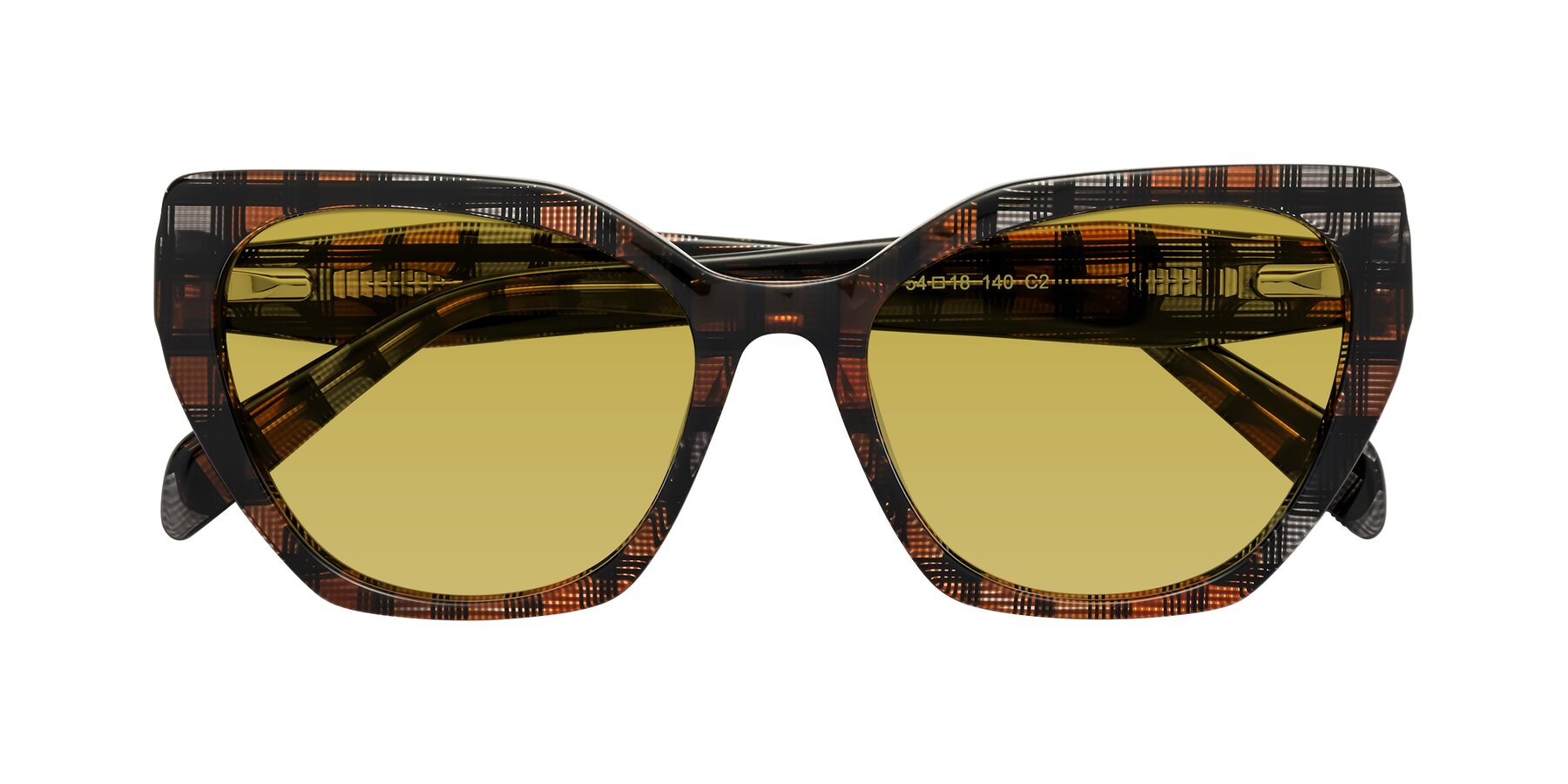 Folded Front of Tilton in Brown Grid with Champagne Tinted Lenses
