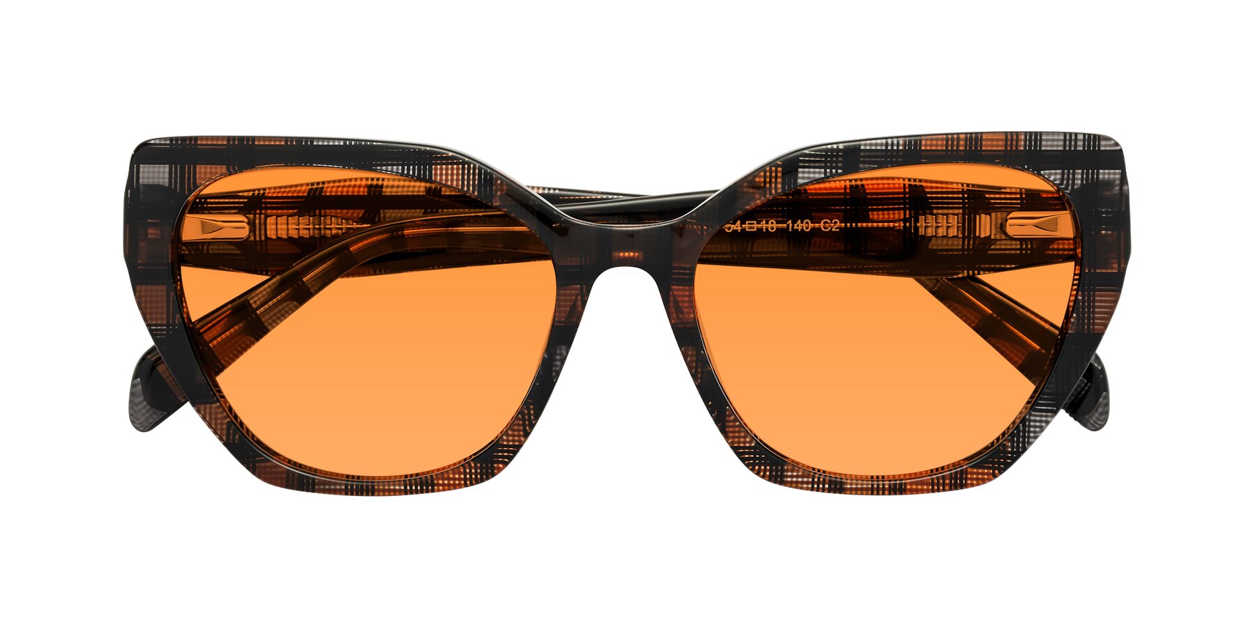 Folded Front of Tilton in Brown Grid with Orange Tinted Lenses