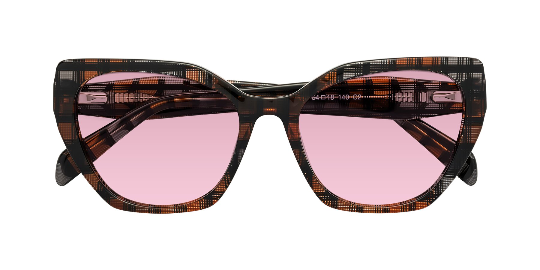 Folded Front of Tilton in Brown Grid with Light Wine Tinted Lenses