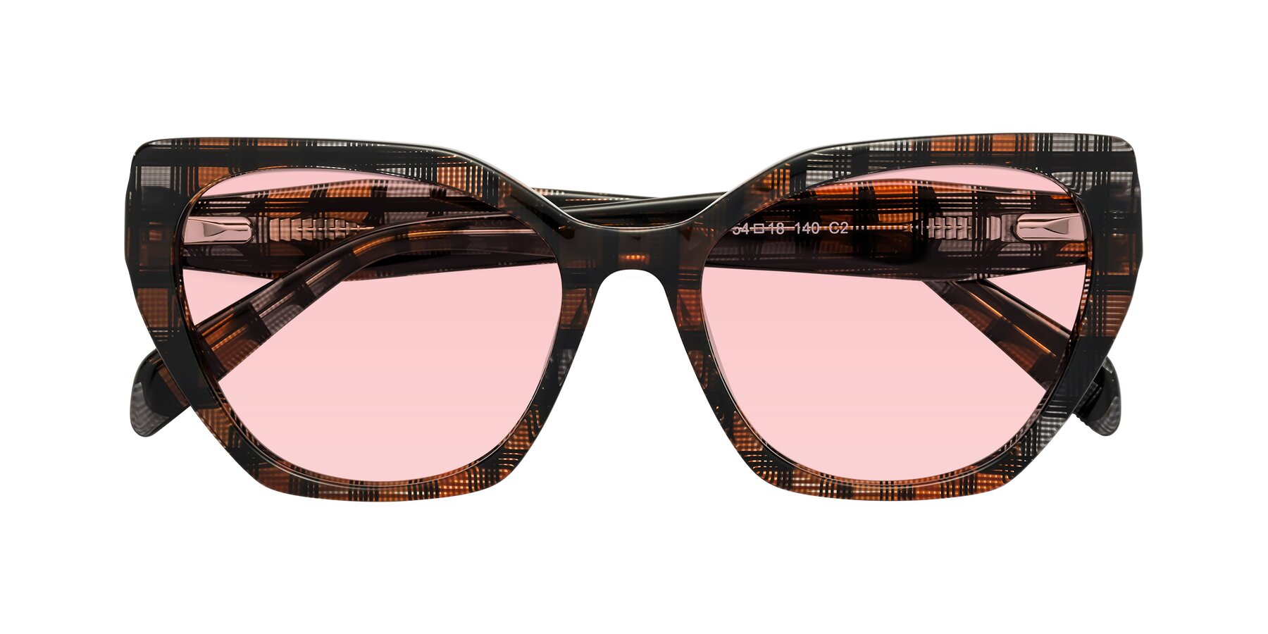 Folded Front of Tilton in Brown Grid with Light Garnet Tinted Lenses