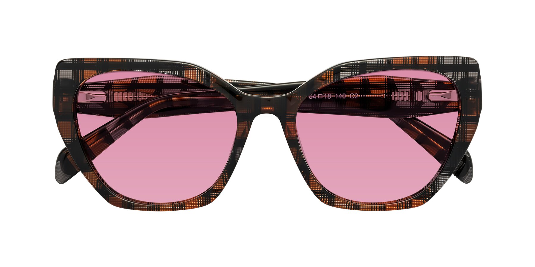 Folded Front of Tilton in Brown Grid with Medium Wine Tinted Lenses