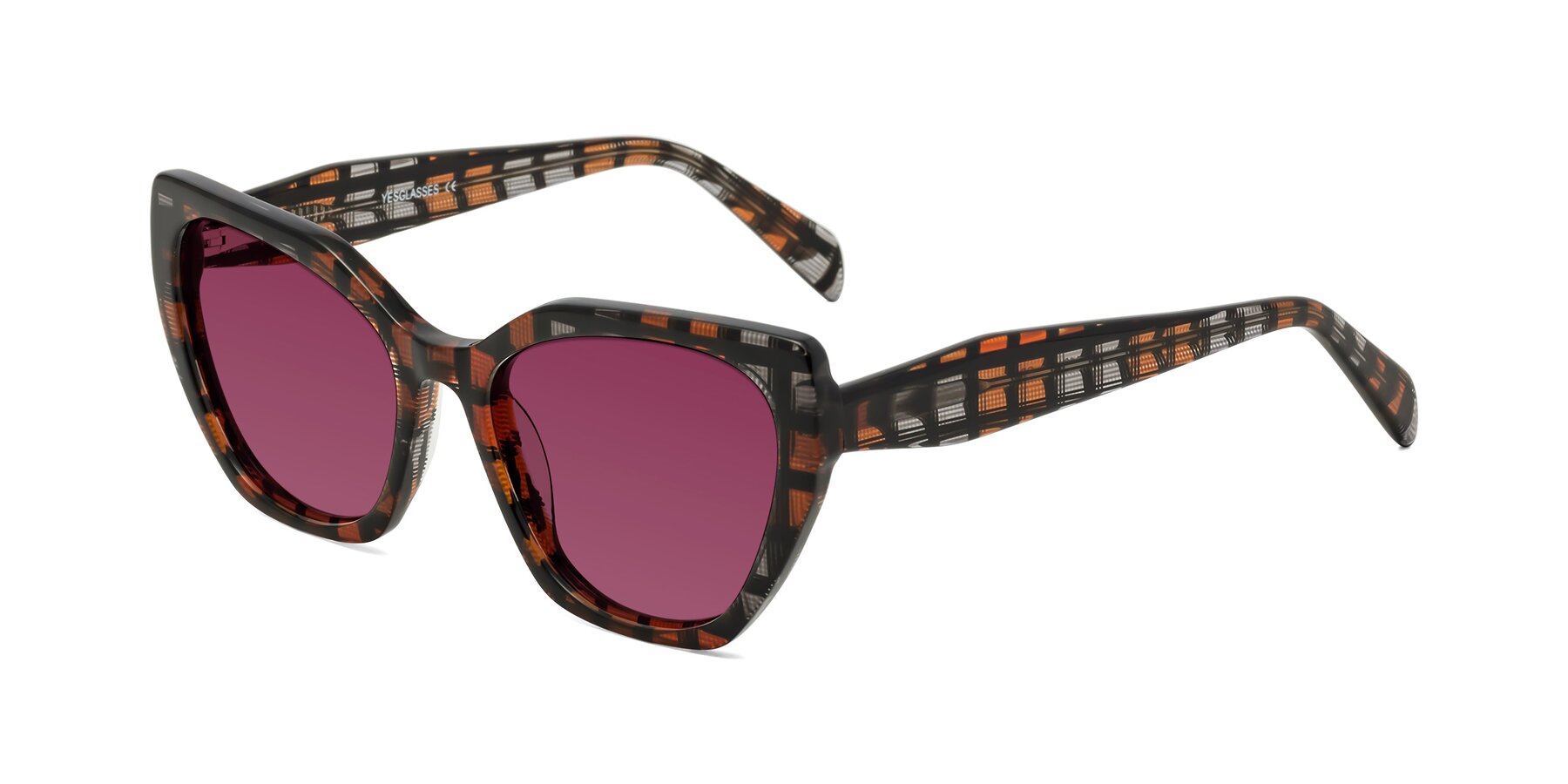 Angle of Tilton in Brown Grid with Wine Tinted Lenses