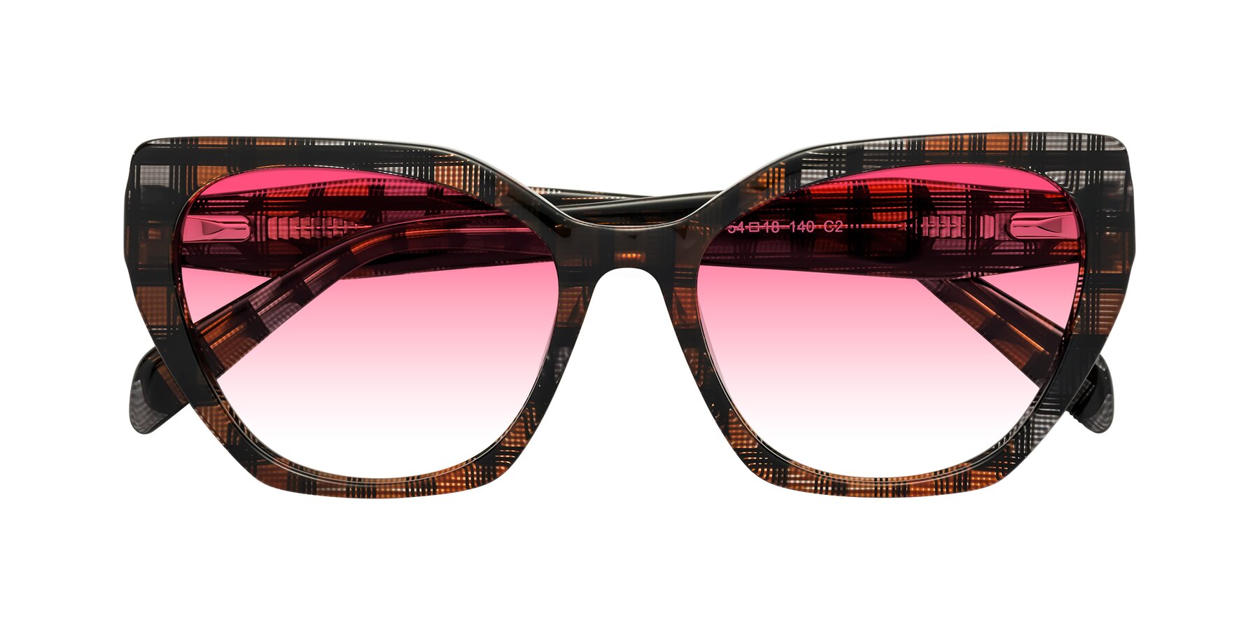 Folded Front of Tilton in Brown Grid with Pink Gradient Lenses