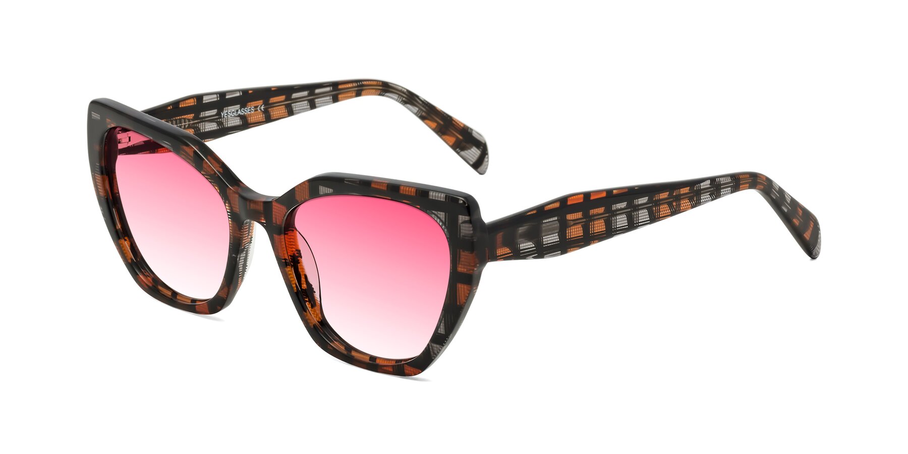 Angle of Tilton in Brown Grid with Pink Gradient Lenses