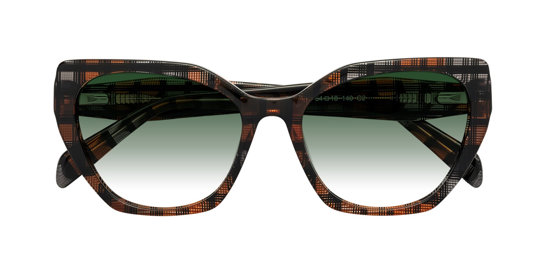 Folded Front of Tilton in Brown Grid with Green Gradient Lenses