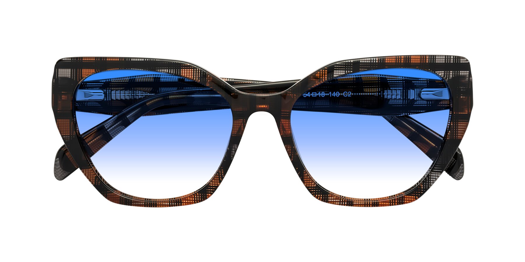 Folded Front of Tilton in Brown Grid with Blue Gradient Lenses
