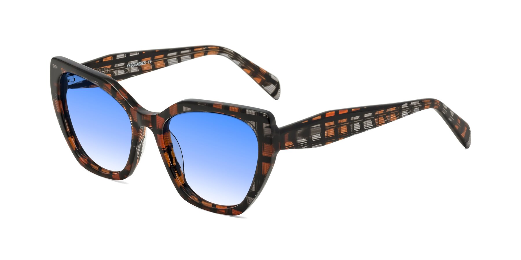Angle of Tilton in Brown Grid with Blue Gradient Lenses