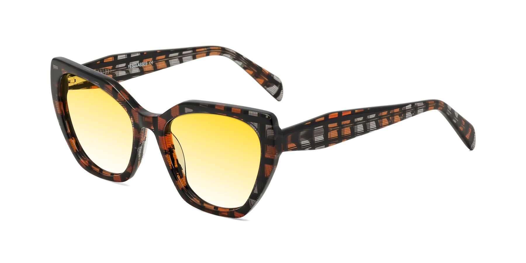 Angle of Tilton in Brown Grid with Yellow Gradient Lenses