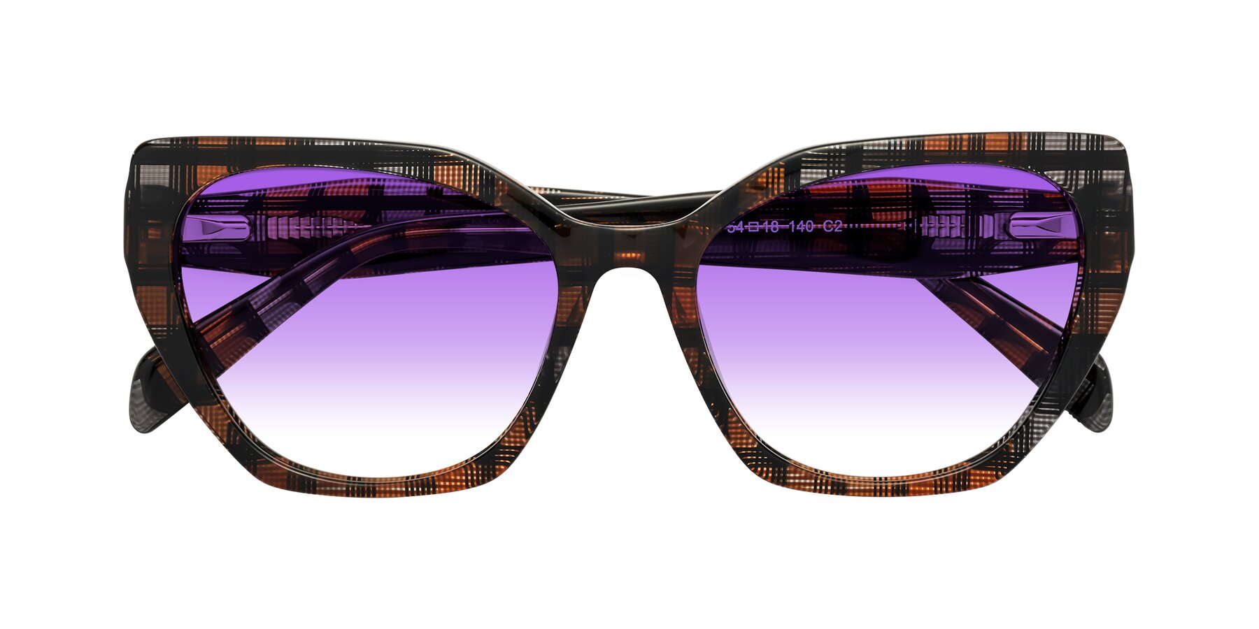 Folded Front of Tilton in Brown Grid with Purple Gradient Lenses