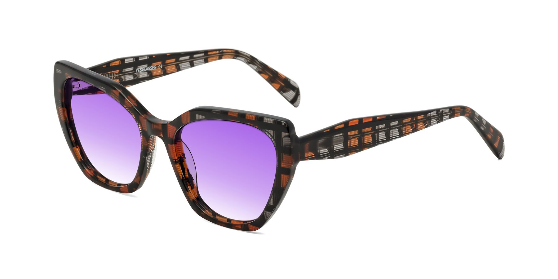 Angle of Tilton in Brown Grid with Purple Gradient Lenses