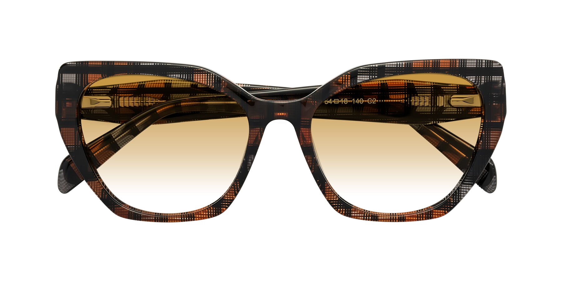 Folded Front of Tilton in Brown Grid with Champagne Gradient Lenses