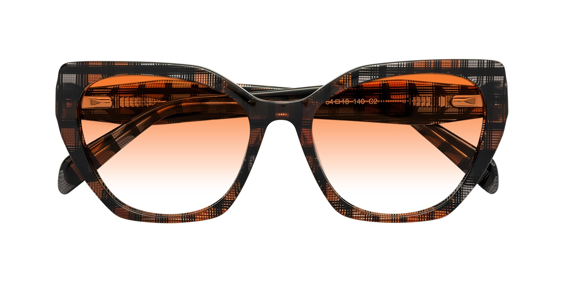 Folded Front of Tilton in Brown Grid with Orange Gradient Lenses