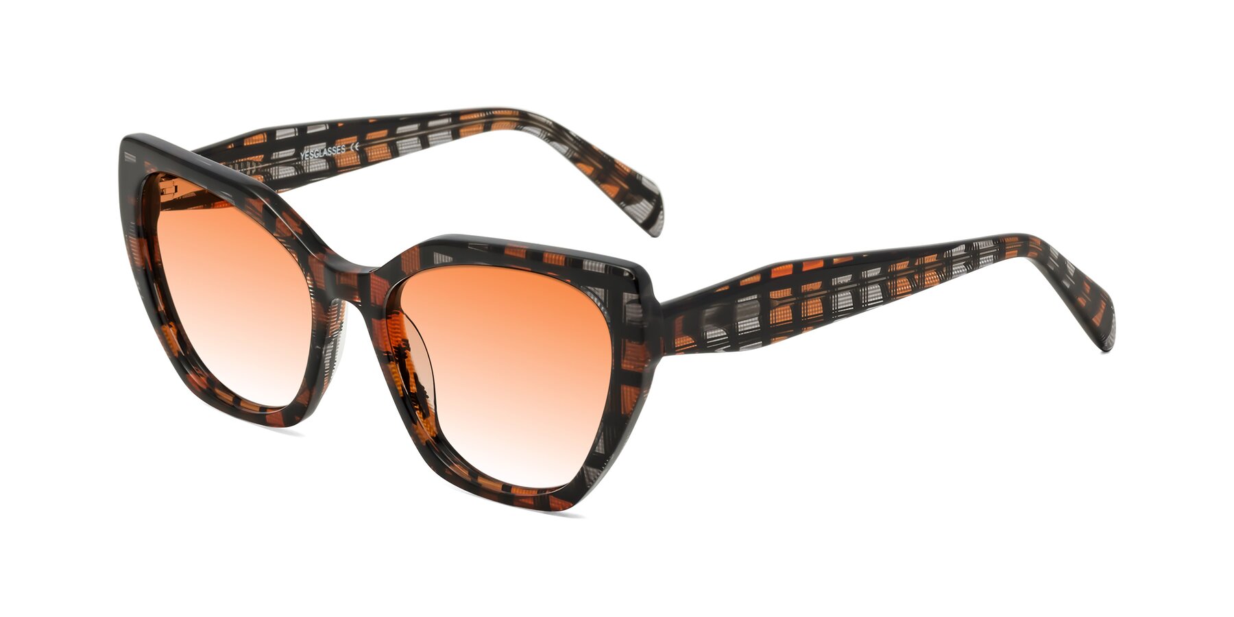 Angle of Tilton in Brown Grid with Orange Gradient Lenses