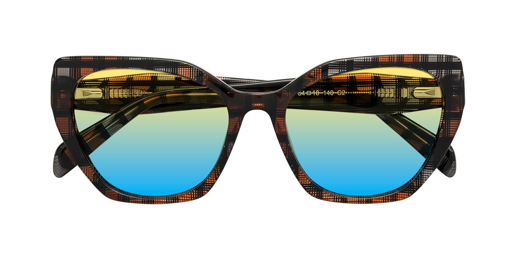 Folded Front of Tilton in Brown Grid with Yellow / Blue Gradient Lenses