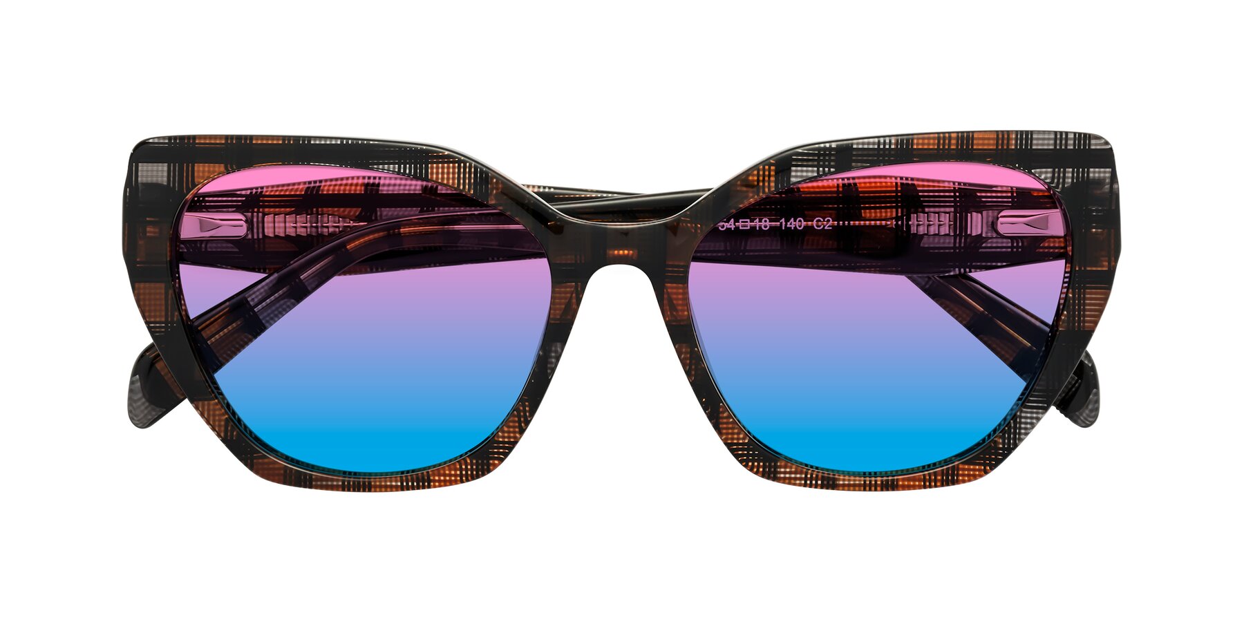Folded Front of Tilton in Brown Grid with Pink / Blue Gradient Lenses