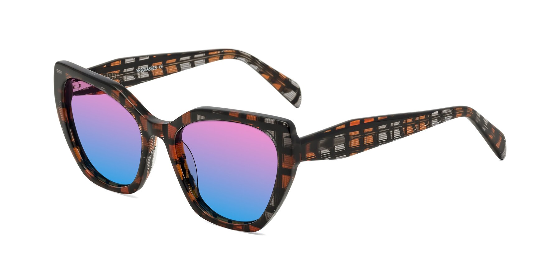 Angle of Tilton in Brown Grid with Pink / Blue Gradient Lenses