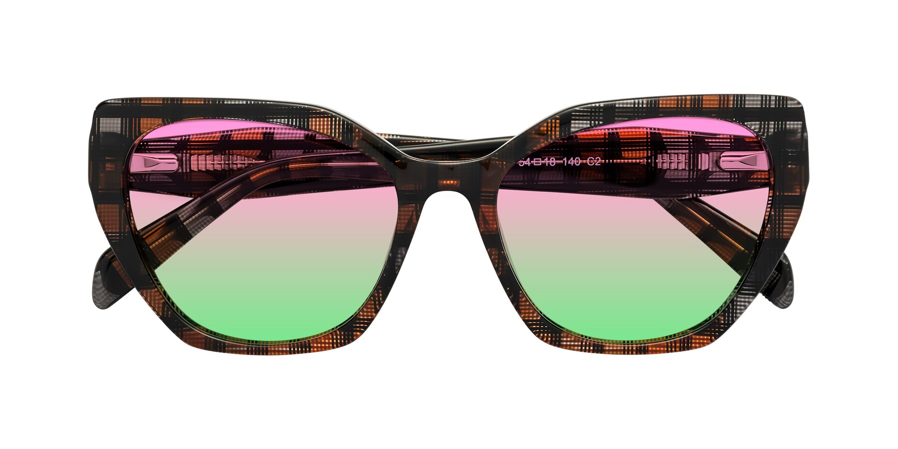 Folded Front of Tilton in Brown Grid with Pink / Green Gradient Lenses