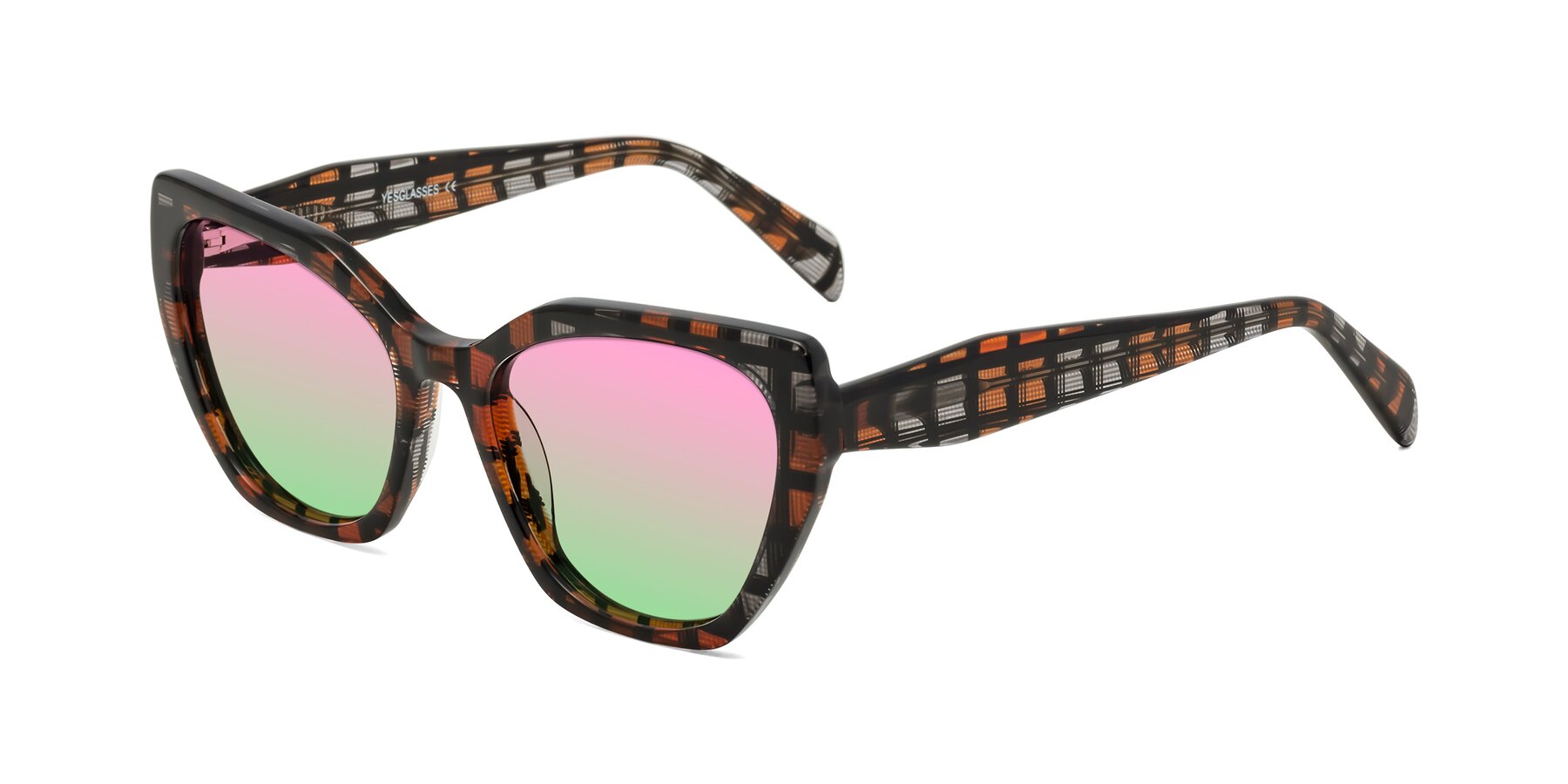 Angle of Tilton in Brown Grid with Pink / Green Gradient Lenses
