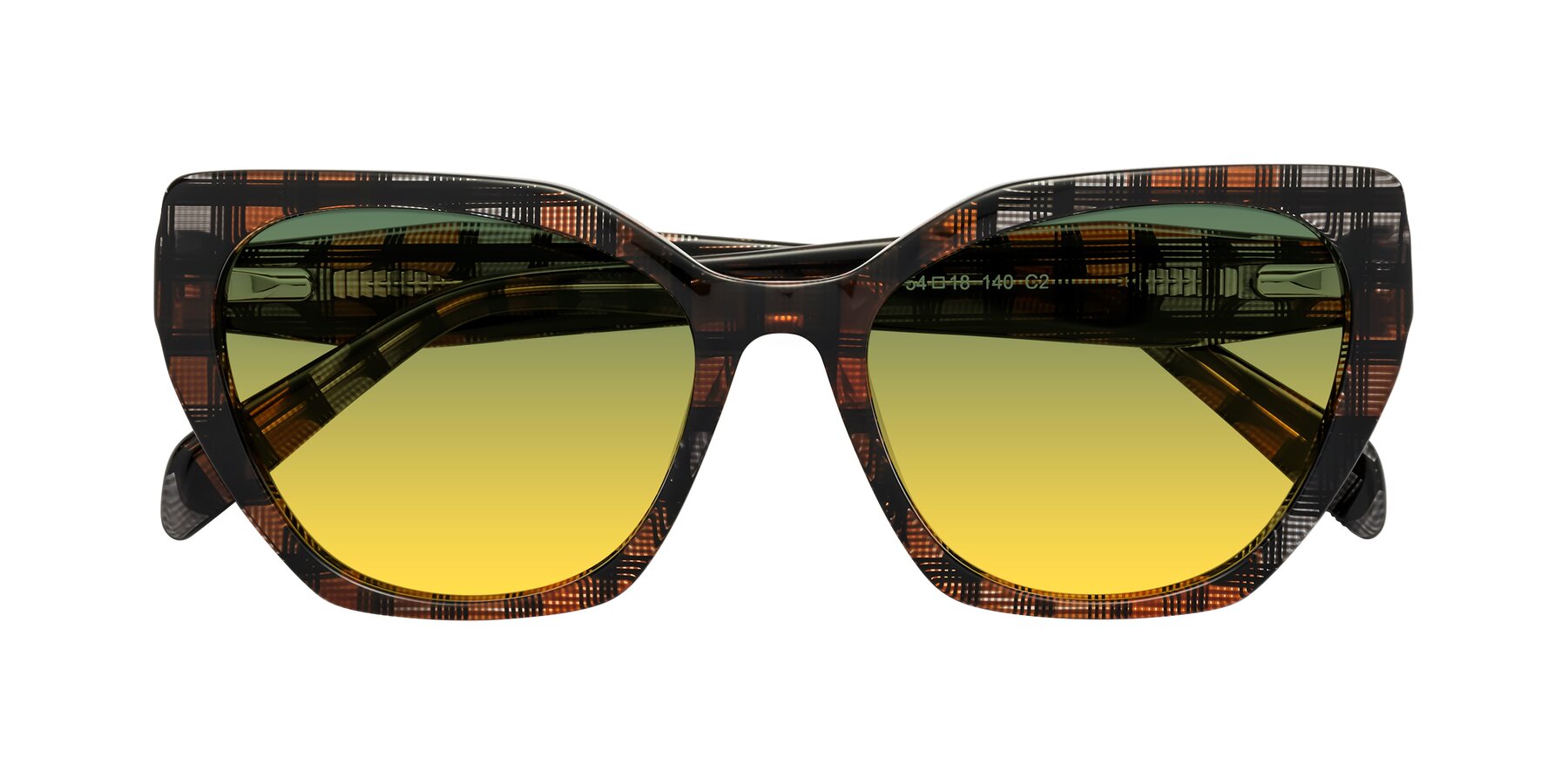 Folded Front of Tilton in Brown Grid with Green / Yellow Gradient Lenses