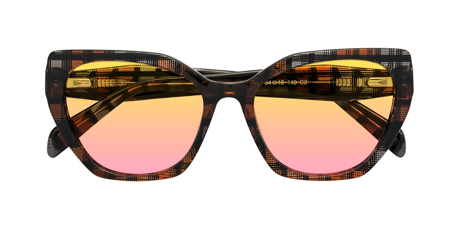 Folded Front of Tilton in Brown Grid with Yellow / Pink Gradient Lenses