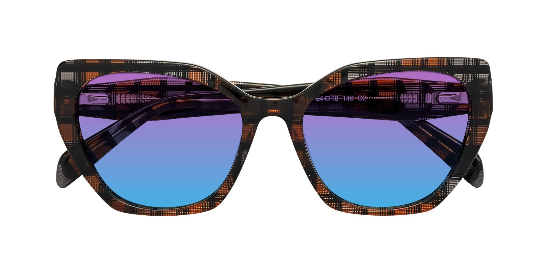 Folded Front of Tilton in Brown Grid with Purple / Blue Gradient Lenses
