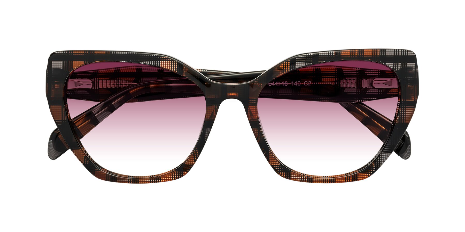 Folded Front of Tilton in Brown Grid with Wine Gradient Lenses