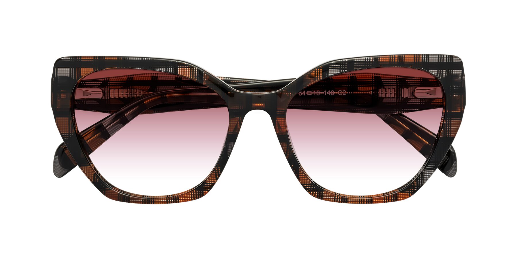 Folded Front of Tilton in Brown Grid with Garnet Gradient Lenses