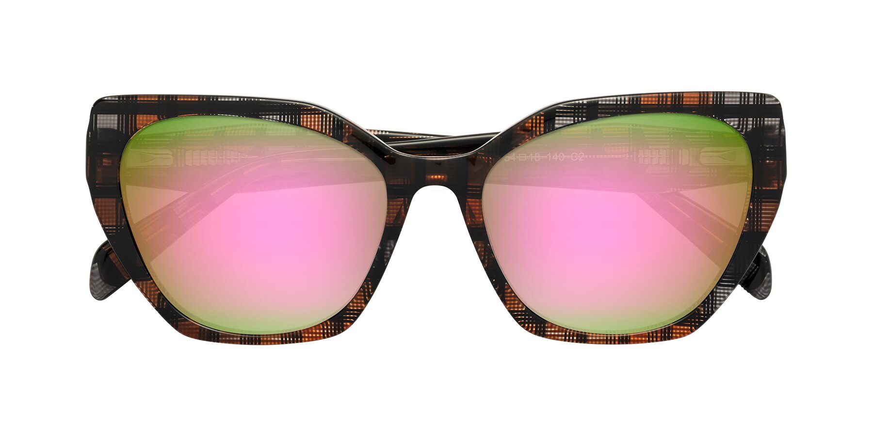 Folded Front of Tilton in Brown Grid with Pink Mirrored Lenses