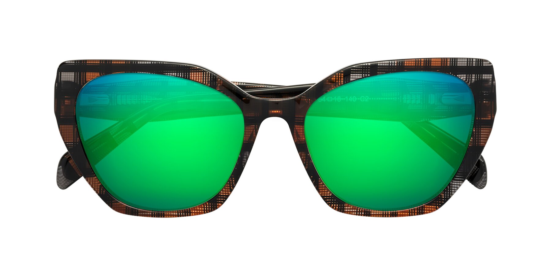 Folded Front of Tilton in Brown Grid with Green Mirrored Lenses