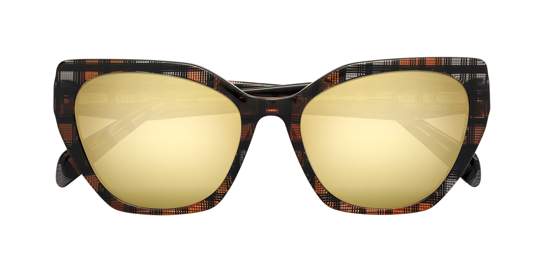 Folded Front of Tilton in Brown Grid with Gold Mirrored Lenses