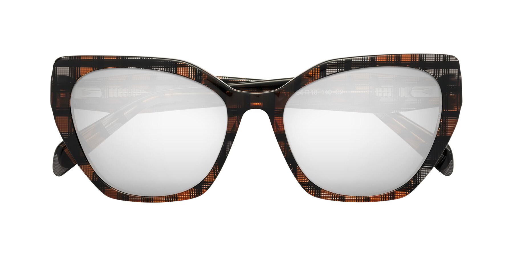 Folded Front of Tilton in Brown Grid with Silver Mirrored Lenses
