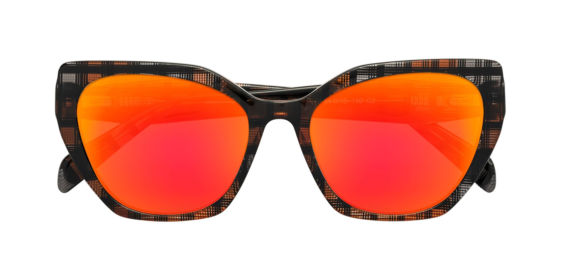 Folded Front of Tilton in Brown Grid with Red Gold Mirrored Lenses