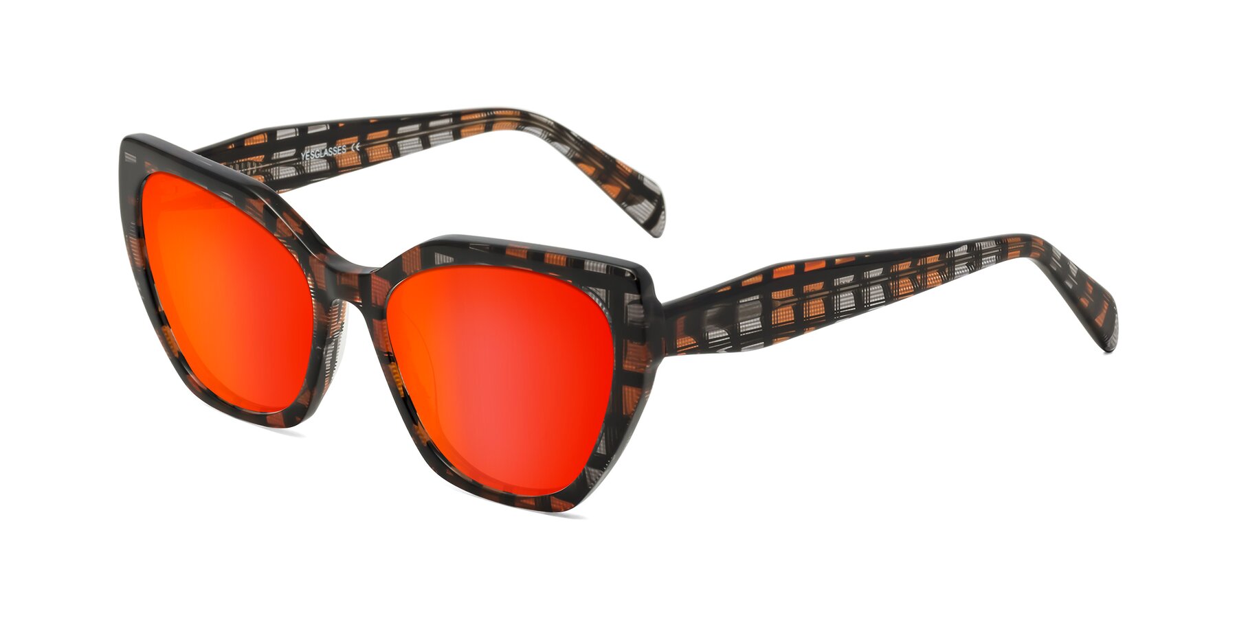 Angle of Tilton in Brown Grid with Red Gold Mirrored Lenses
