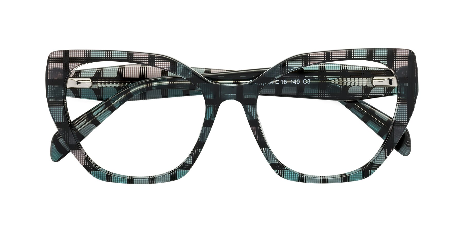 Folded Front of Tilton in Blue Grid with Clear Eyeglass Lenses