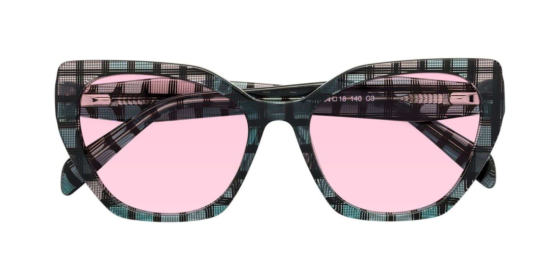 Folded Front of Tilton in Blue Grid with Light Pink Tinted Lenses