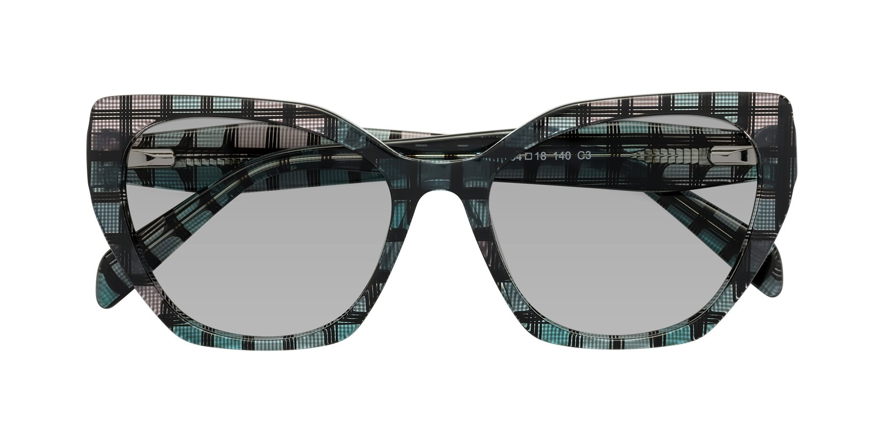 Folded Front of Tilton in Blue Grid with Light Gray Tinted Lenses