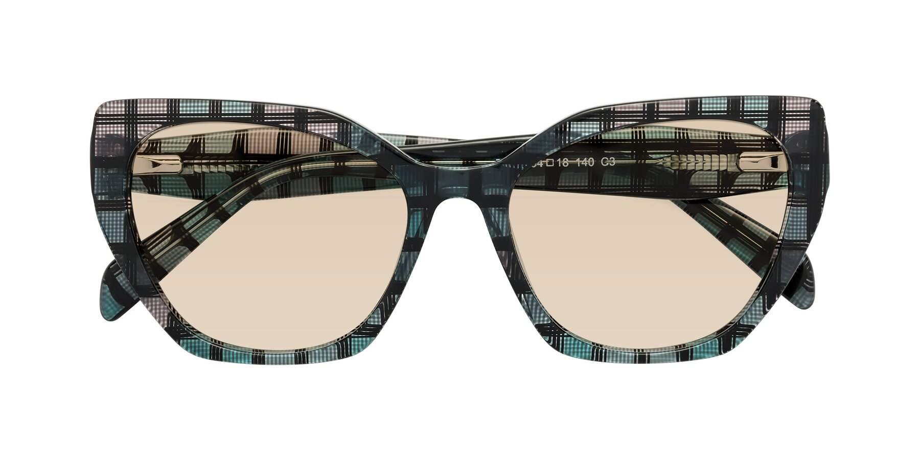 Folded Front of Tilton in Blue Grid with Light Brown Tinted Lenses