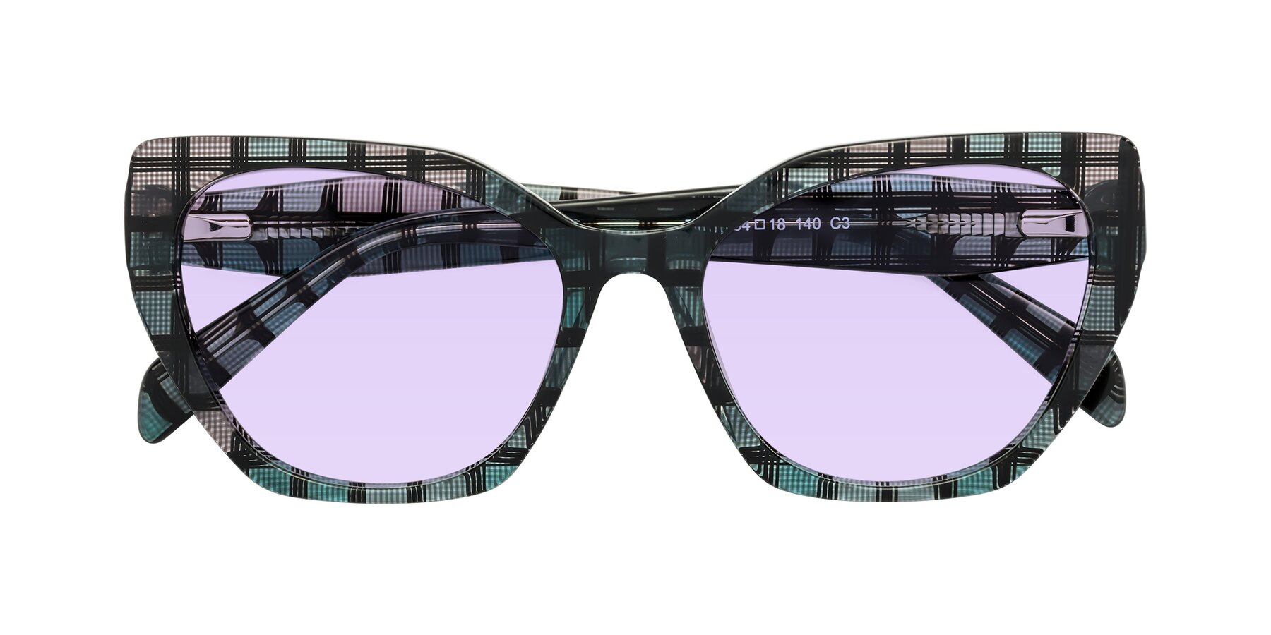 Folded Front of Tilton in Blue Grid with Light Purple Tinted Lenses