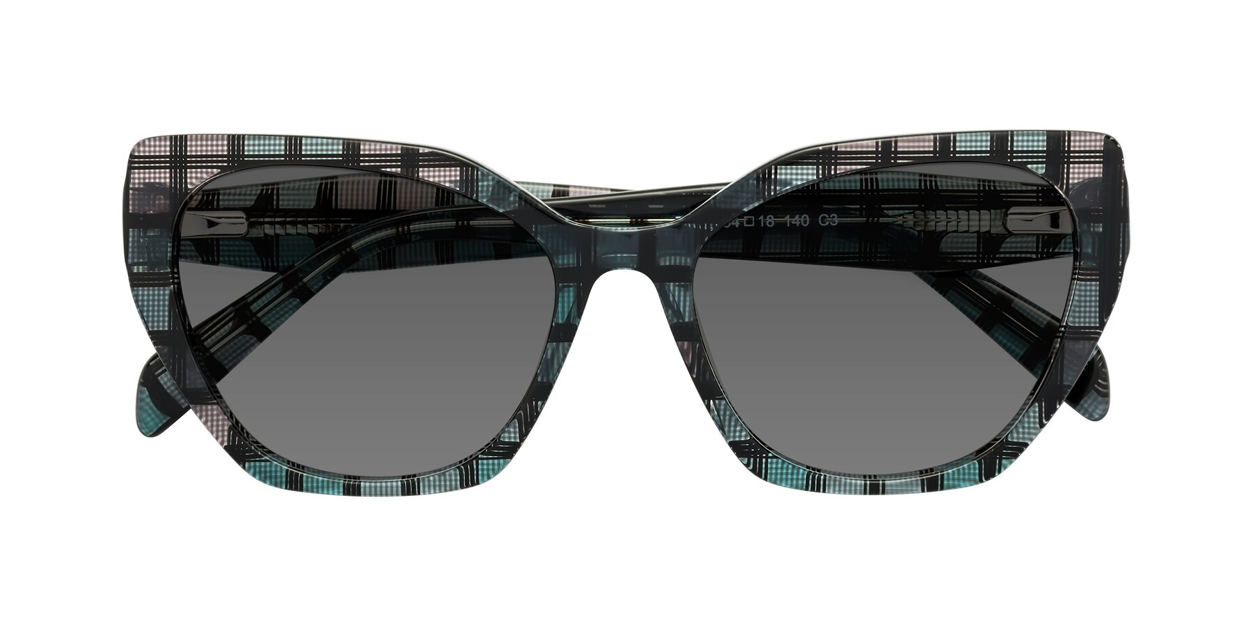Folded Front of Tilton in Blue Grid with Medium Gray Tinted Lenses