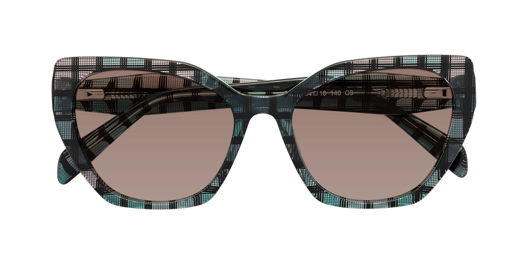 Folded Front of Tilton in Blue Grid with Medium Brown Tinted Lenses