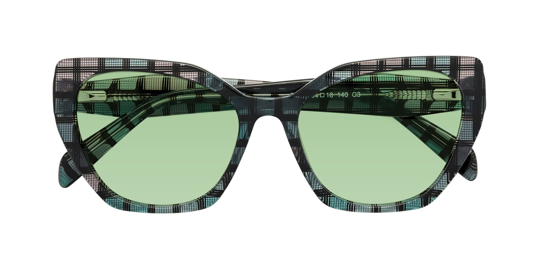 Folded Front of Tilton in Blue Grid with Medium Green Tinted Lenses