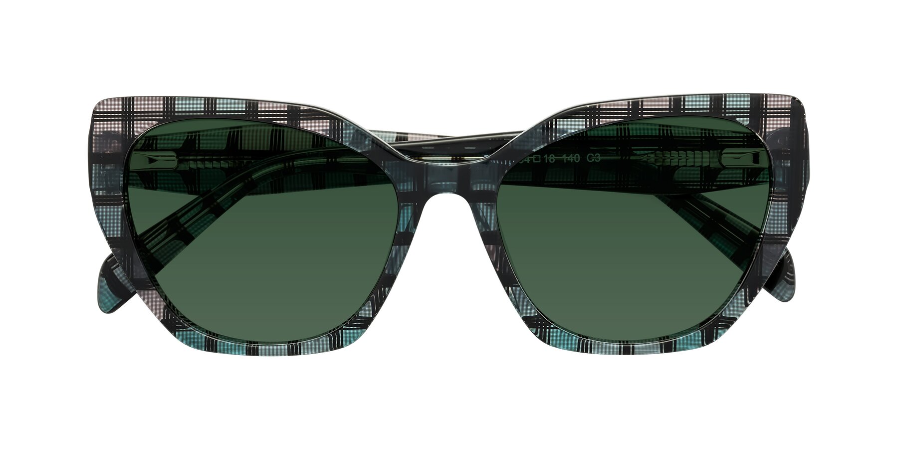 Folded Front of Tilton in Blue Grid with Green Tinted Lenses
