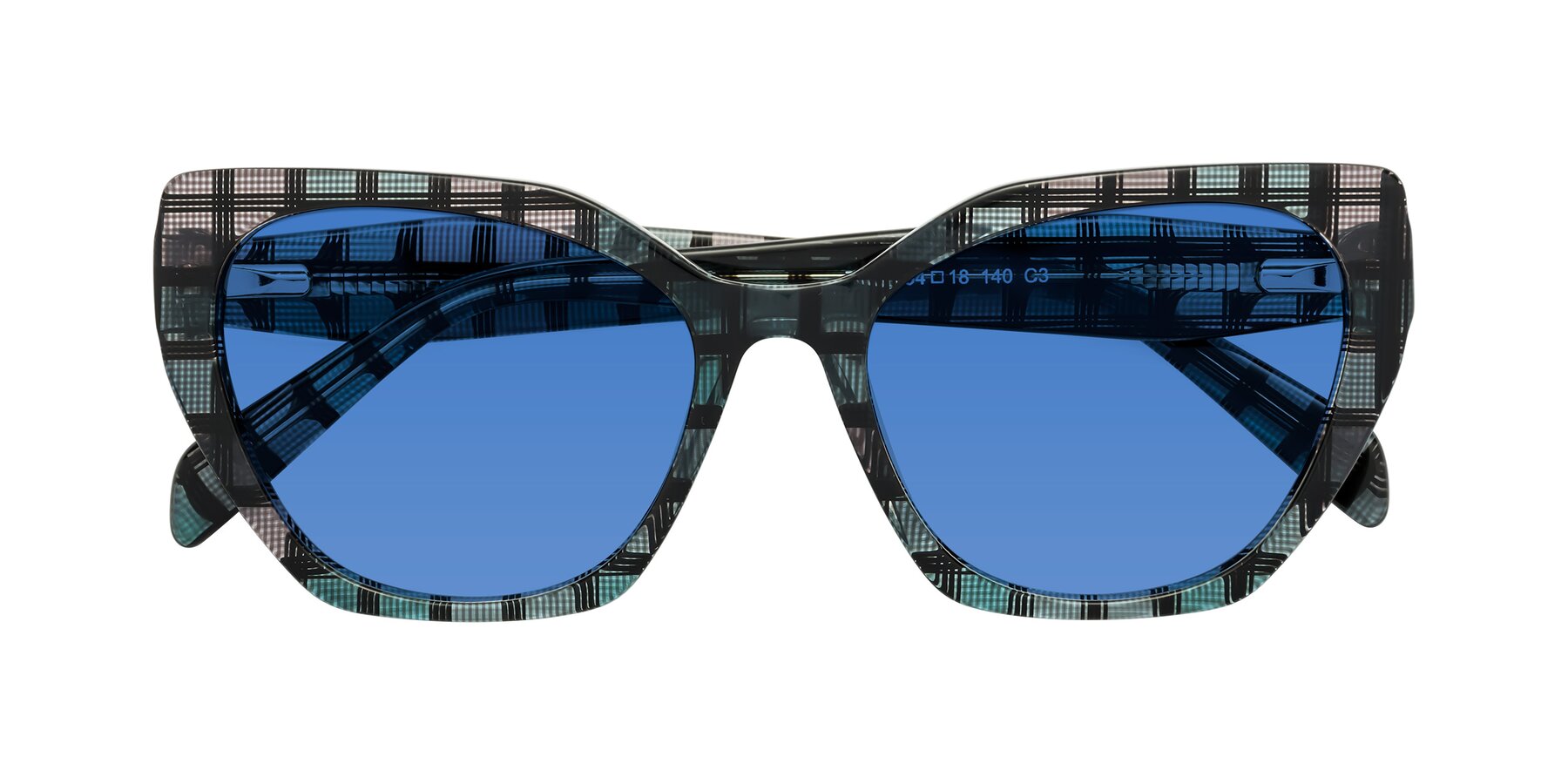 Folded Front of Tilton in Blue Grid with Blue Tinted Lenses